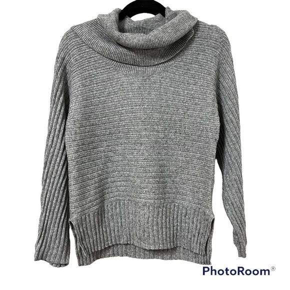ANTHROPOLOGIE Moth Grey Ribbed Cowl Neck Sweater with Side Slits Size XS - Picture 3 of 4